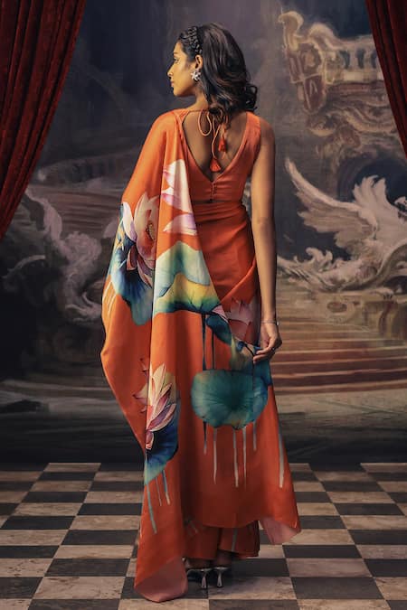 Shop Studio 113 Orange Satin, Silk Designer Saree at Aza Fashions Shop_Studio 113_Orange Satin, Silk Designer Saree _at_Aza_Fashions