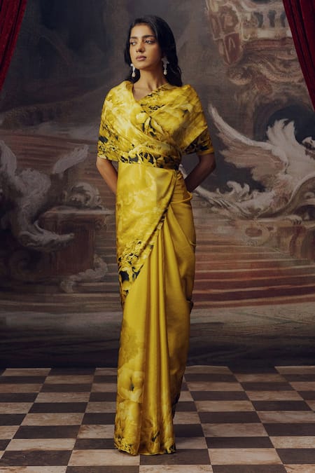 Studio 113 Yellow Satin, Silk Canary Designer Saree 