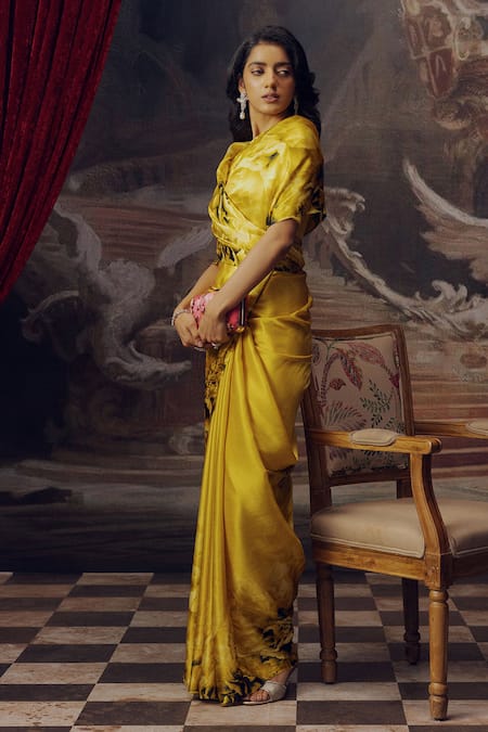 Buy Studio 113 Yellow Satin, Silk Canary Designer Saree Online at Aza Fashions Buy_Studio 113_Yellow Satin, Silk Canary Designer Saree _Online_at_Aza_Fashions