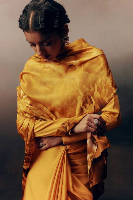 Buy_Studio 113_Orange Satin Embroidery Designer Silk Saree _Online_at_Aza_Fashions