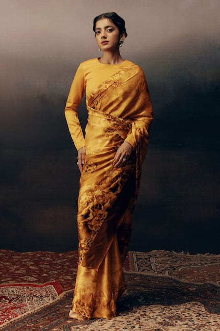 Studio 113 Orange Satin Embroidery Designer Silk Saree 