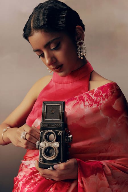 Studio 113_Fuchsia Satin, Silk Designer Fuschia Pink Saree _Online_at_Aza_Fashions