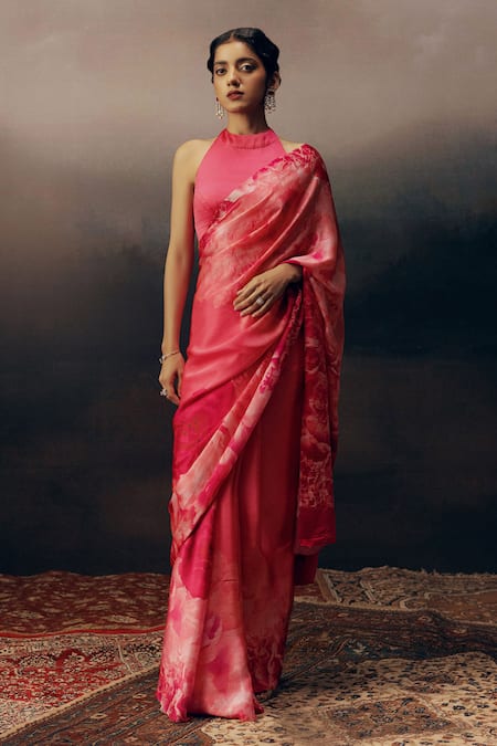 Buy_Studio 113_Fuchsia Satin, Silk Designer Fuschia Pink Saree _Online_at_Aza_Fashions