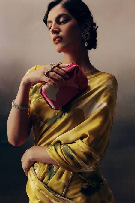 Buy_Studio 113_Lime Satin, Silk Designer Saree _Online_at_Aza_Fashions