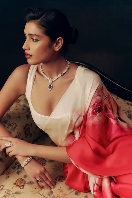 Buy_Studio 113_Red Satin, Silk Designer Rani Pink Saree _Online_at_Aza_Fashions