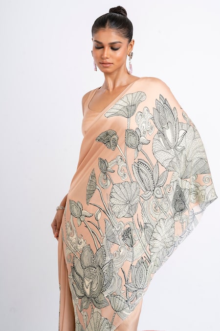 Shop_Studio 113_Blush Satin, Silk Embroidery Designer Floral Saree _Online_at_Aza_Fashions