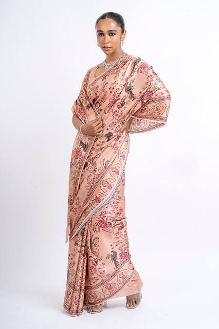 Studio 113_Pink Satin, Silk Embroidery Dusty Rose Designer Saree _Online_at_Aza_Fashions