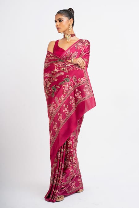 Studio 113_Pink Satin, Silk Embroidery Designer Saree _Online_at_Aza_Fashions