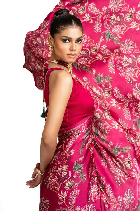 Buy_Studio 113_Pink Satin, Silk Embroidery Designer Saree _Online_at_Aza_Fashions