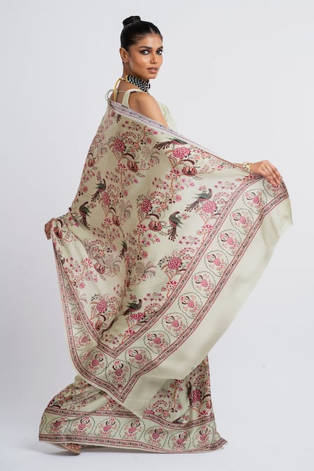 Studio 113 Floral Mist Green Satin Silk Saree 