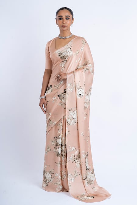 Studio 113 Blush Satin, Silk Floral Saree 