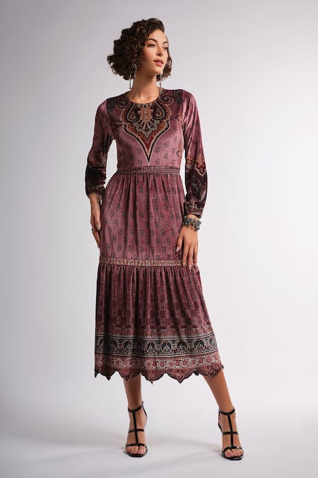 Samyukta Singhania Pink Printed Dress With Belt 