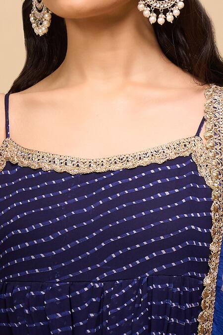 Naintara Bajaj_Navy Georgette Round Neck Printed Blue Anarkali Set _Online_at_Aza_Fashions