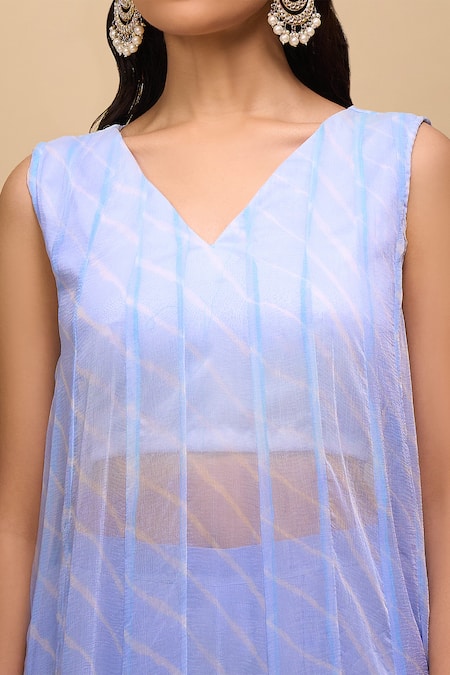 Buy_Naintara Bajaj_Sky Blue Chiffon V-neck Printed Anarkali And Pant Set _Online_at_Aza_Fashions