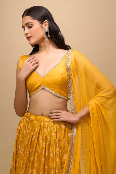 Shop_Naintara Bajaj_Yellow Silk, Chiffon Embroidery Embellished Lehenga Set _Online_at_Aza_Fashions