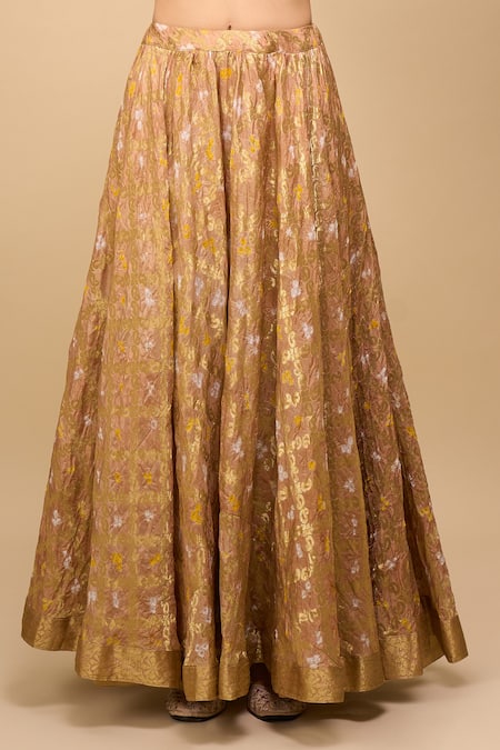 Buy_Naintara Bajaj_Gold Silk, Chiffon Embroidery Embellished Lehenga Set _Online_at_Aza_Fashions