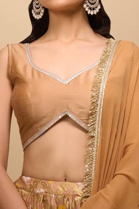 Shop_Naintara Bajaj_Gold Silk, Chiffon Embroidery Embellished Lehenga Set _Online_at_Aza_Fashions