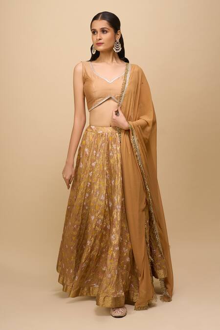 Naintara Bajaj_Gold Silk, Chiffon Embroidery Embellished Lehenga Set _at_Aza_Fashions