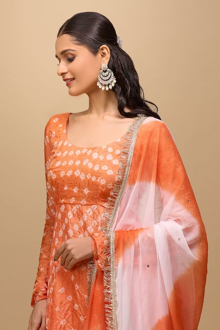 Naintara Bajaj Orange Silk Square Neck Printed Anarkali Set at Aza Fashions Naintara Bajaj_Orange Silk Square Neck Printed Anarkali Set _at_Aza_Fashions