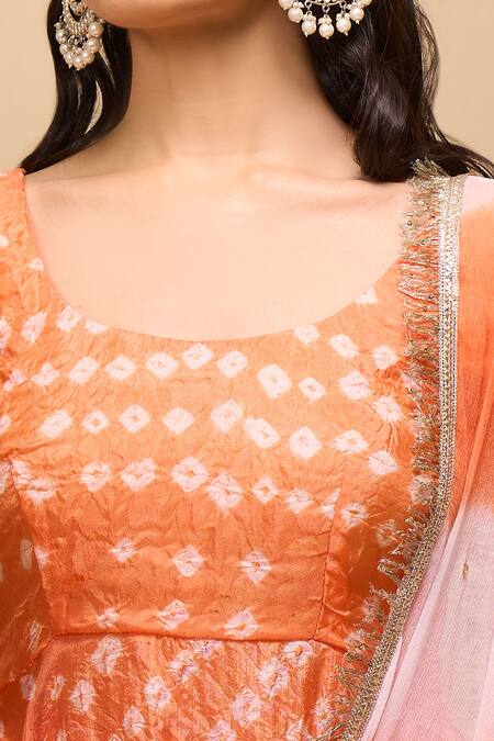 Buy Naintara Bajaj Orange Silk Square Neck Printed Anarkali Set Buy_Naintara Bajaj_Orange Silk Square Neck Printed Anarkali Set
