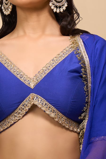 Naintara Bajaj_Blue Silk, Chiffon Embroidery Embellished Blend Lehenga Set_Online_at_Aza_Fashions