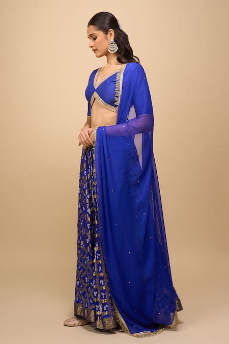 Buy_Naintara Bajaj_Blue Silk, Chiffon Embroidery Embellished Blend Lehenga Set_Online_at_Aza_Fashions