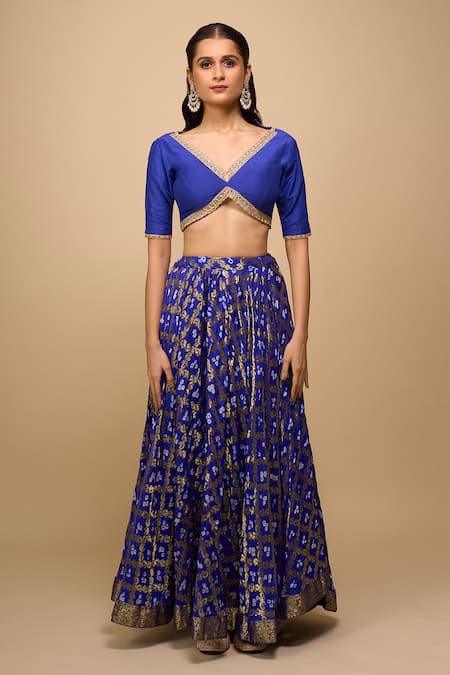 Shop_Naintara Bajaj_Blue Silk, Chiffon Embroidery Embellished Blend Lehenga Set_Online_at_Aza_Fashions