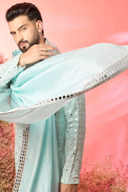 Kasbah Blue Georgette Mirrors Powder Work Kurta And Stole Online at Aza Fashions Kasbah_Blue Georgette Mirrors Powder Work Kurta And Stole _Online_at_Aza_Fashions