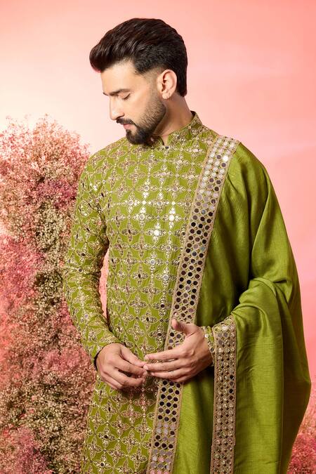 Kasbah Green Georgette Mirrors Signature Work Kurta Set Online at Aza Fashions Kasbah_Green Georgette Mirrors Signature Work Kurta Set _Online_at_Aza_Fashions