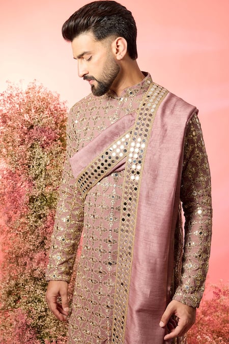 Kasbah_Purple Georgette Mirrors Signature Work Kurta Set _Online_at_Aza_Fashions