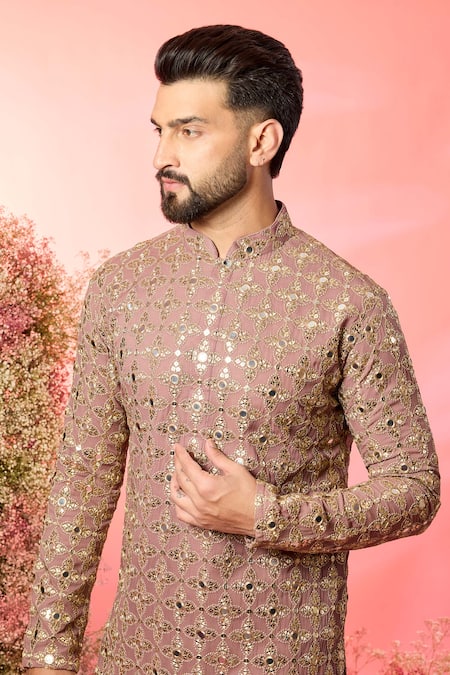 Kasbah Purple Georgette Mirrors Signature Work Kurta Online at Aza Fashions Kasbah_Purple Georgette Mirrors Signature Work Kurta _Online_at_Aza_Fashions