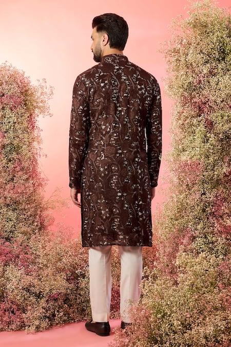 Kasbah Brown Sequined Kurta with Floral Embroidery 