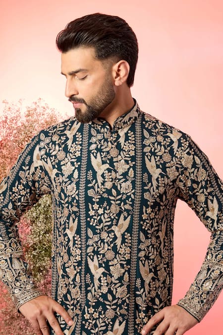 Buy Kasbah Green Georgette Embroidery Teal Chikankari Kurta With Zari Online at Aza Fashions Buy_Kasbah_Green Georgette Embroidery Teal Chikankari Kurta With Zari _Online_at_Aza_Fashions