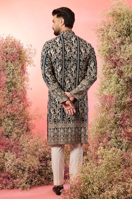 Shop Kasbah Green Georgette Embroidery Teal Chikankari Kurta With Zari at Aza Fashions Shop_Kasbah_Green Georgette Embroidery Teal Chikankari Kurta With Zari _at_Aza_Fashions