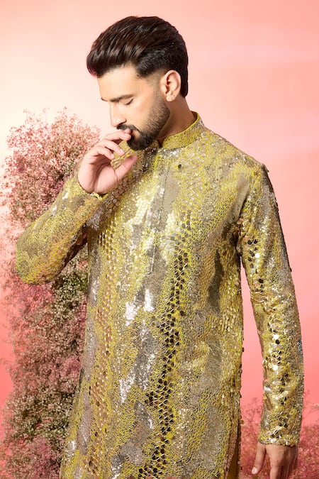 Buy Kasbah Yellow Georgette Sequins Abstract Kurta Online at Aza Fashions Buy_Kasbah_Yellow Georgette Sequins Abstract Kurta _Online_at_Aza_Fashions