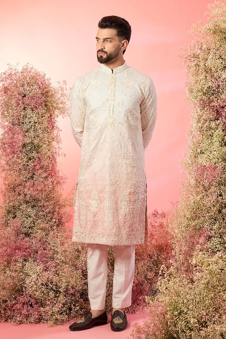 Kasbah Ivory Peach Ombre Chikankari Kurta