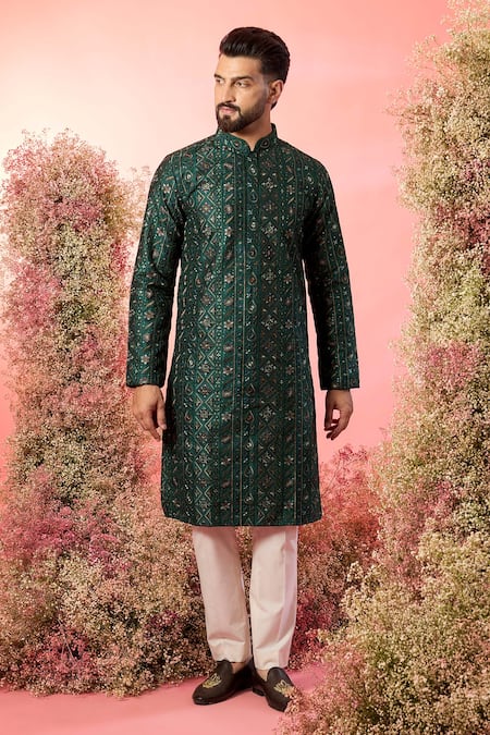 Kasbah Bottle Green Chikankari Kurta 