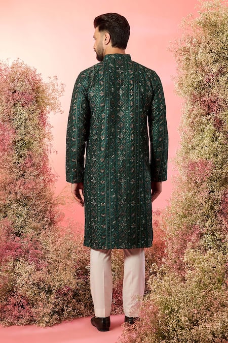 Kasbah Bottle Green Chikankari Kurta 
