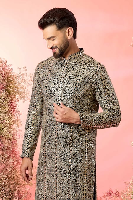 Buy Kasbah Green Georgette Mirrors, Zari Work Kurta In Bottle Online at Aza Fashions Buy_Kasbah_Green Georgette Mirrors, Zari Work Kurta In Bottle _Online_at_Aza_Fashions