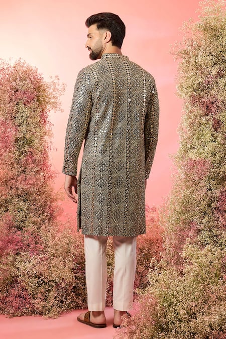 Shop Kasbah Green Georgette Mirrors, Zari Work Kurta In Bottle at Aza Fashions Shop_Kasbah_Green Georgette Mirrors, Zari Work Kurta In Bottle _at_Aza_Fashions