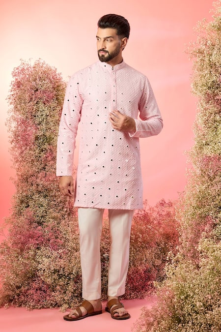 Kasbah Pink Silk Mirrors Short Work Kurta