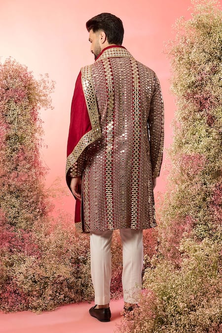 Kasbah Maroon Mirror Work Kurta With Stole 