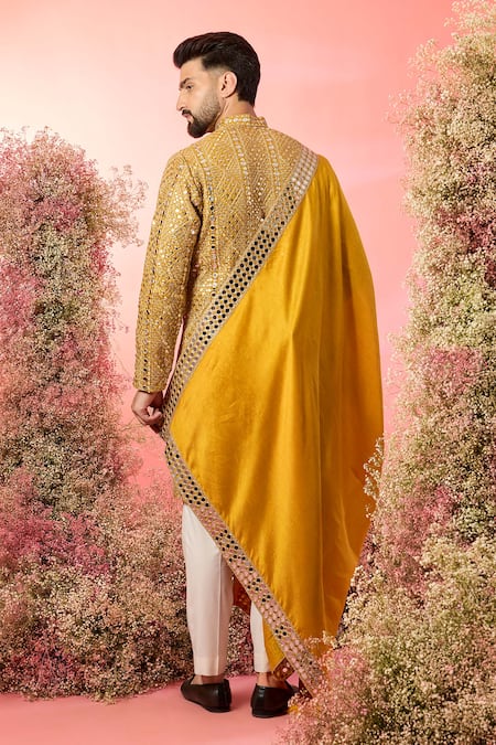 Kasbah Mustard Mirror Work Kurta With Stole 