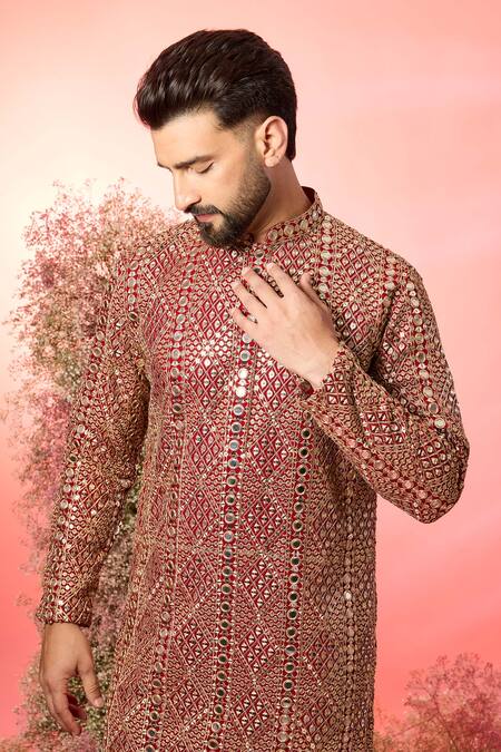 Kasbah_Maroon Georgette Mirrors, Zari Work Kurta _Online_at_Aza_Fashions