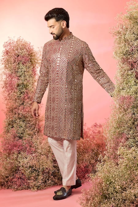 Kasbah Maroon Mirror Work Kurta 