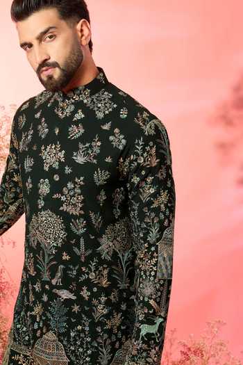 Kasbah_Green Georgette Embroidery Chinakari Kurta With _Online_at_Aza_Fashions