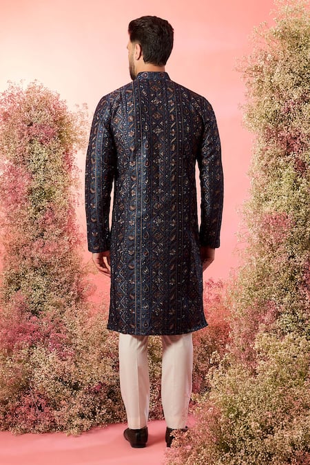 Kasbah Blue Chikankari Kurta with Thread Work 