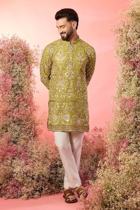Kasbah Green Georgette Embroidery Neon Chikankari Kurta 