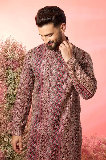 Kasbah_Maroon Georgette Zari And Green Designer Kurta _Online_at_Aza_Fashions