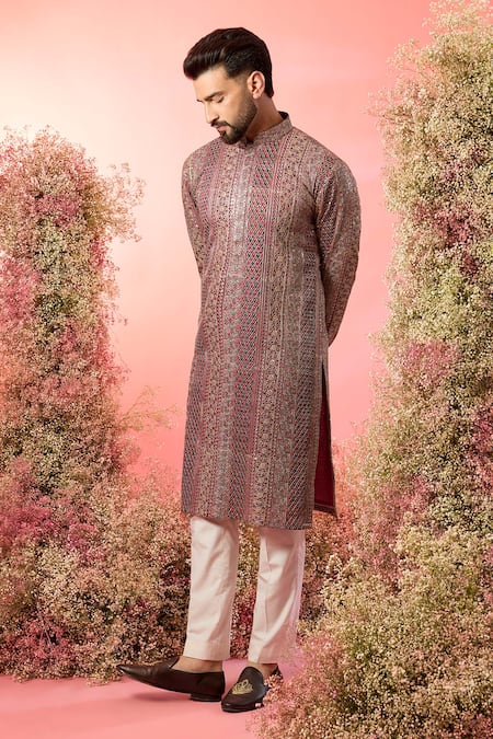 Kasbah Maroon Georgette Zari And Green Designer Kurta 
